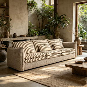 Juego de Sofás Modernos con Rayas Suaves, Diseño Cuadrado, Relleno de Esponja, Cubierta de Tela de Sarga, Patas de Metal Resistentes, <span class=keywords><strong>Muebles</strong></span> Acogedores para Sala de Estar - Product Image 5
