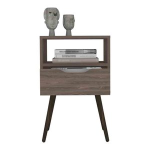 Fugaz Nightstand Open <b>Shelf</b> Single Drawer Dark <b>Walnut</b> Finish Bedroom Furniture - Product Image 5