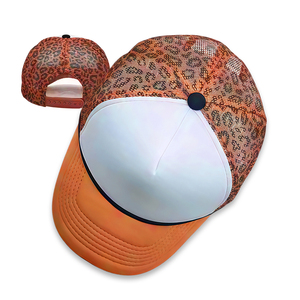 Custom Digital Cheetah Leopard Print Curved Bill Trucker Hats 5 Panel <span class=keywords><strong>Mesh</strong></span> Trucker Snapback Gorra de béisbol con cuerda - Product Image 1