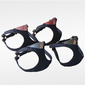 Custom Denim Dog <b>Harness</b> Plaid Patch Adjustable Buckle Closure Classic Style for Dogs OEM ODM Factory - Product Image 2