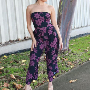 Mono largo informal de playa con estampado, cuello halter, cintura ajustada, holgado, personalizado, de lino y algodón. - Product Image 3