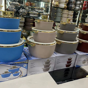 Ensemble de chauffe-plats élégant à rayures 1,8L+3,5L+6L <span class=keywords><strong>avec</strong></span> <span class=keywords><strong>fenêtre</strong></span> visible et poignée dorée – Batteries de cuisine isothermes pour la maison et la cuisine – Idéal comme cadeau - Product Image 1