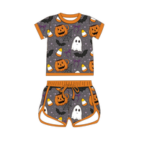 Ensemble de vêtements de sport en viscose de bambou à manches courtes pour bébé et tout-petit, collection de fête d'Halloween, prêt à expédier (RTS), ensemble de pyjama