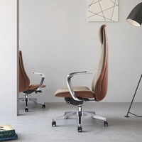 Chaise de bureau de direction en cuir de luxe, réglable en hauteur, design moderne, base en aluminium, dossier haut, pivotante, fixe, pour conférence