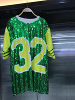 Camiseta de Verano para Mujer Chi Eta Phi, Amarilla y Verde, con Lentejuelas, Estilo Vintage, Ropa de Sororidad, Número XHO 32, Prenda con Lentejuelas
