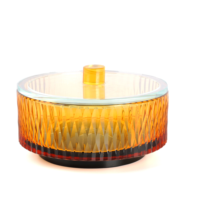 Pot à bonbons en verre ambré taillé avec couvercle, motif diamant, pour décoration d'intérieur arabe, pot de rangement de luxe, décoration de table, récipient à collation, cadeau
