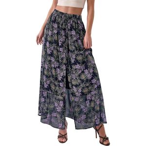 FOXA Maxi <b>Skirt</b> Women High Waist Floral Print Chiffon Flowy <b>Long</b> <b>Skirt</b> With Slit For Beach Vacation Travel <b>Summer</b> Wear - Product Image 2