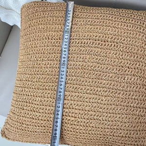 Handmade Crocheted Jute Throw Pillow Square Solid Minimalist Decorative Cushion For Sofa Living Room Home Decor - Product Image 3