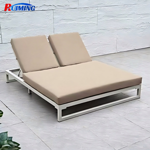 Moderne <span class=keywords><strong>Aluminium</strong></span> Frame Dubbele Ligstoel Zwarte Patio Tuin Zwembad Zonnebank Waterdicht Chaise Lounge Uv-Bestendig Buiten - Product Image 4