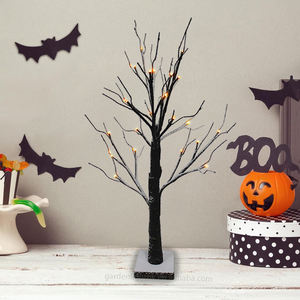 Pre-Lit 2FT Brown Flocked Snowing <b>Twig</b> Tree Orange LED <b>Lights</b> Battery Powered Halloween Holiday Tabletop Decor for Haunted House - Product Image 6