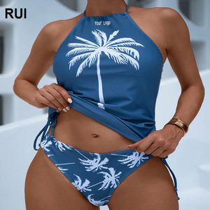 New Beach Wear Impreso Halter Bikini Set Mujeres Dos piezas Traje de baño personalizado Conjunto de Bikini - Product Image 1