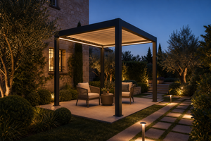 Pergola en aluminium robuste de qualité supérieure RKOVE RK-S1 3*3m avec toit à lames motorisées et éclairage LED, gazebo de jardin extérieur - Product Image 3