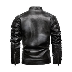 جاكيت جلدي مخصص للرجال بياقة عالية من ماركة عصرية، مطرز من الجلد الصناعي، مناسب للارتداء اليومي - Product Image 3