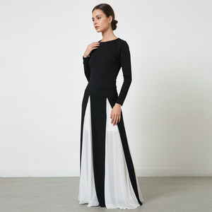 Robe de soirée longue à manches longues pour femmes, robe de soirée élégante en patchwork de chiffon noir, robe de soirée élégante pour femmes - Product Image 3