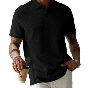 <b>Cross</b>-border Foreign Trade ODM <b>Men's</b> Solid Color Velour Lapel Front Button Short-sleeved Shirt Casual Daily Polyester - Product Image 5