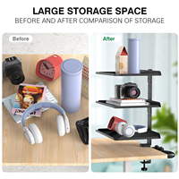 Étagère de rangement à 3 niveaux en acier au carbone sans perçage Plateau organisateur latéral de table pour bureau Table de chevet Comptoir de cuisine Étagère peu encombrante