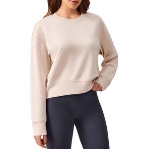 Sudadera Corta para Mujer FOXA, Manga Larga, Corte Holgado, Ligera, Cuello Redondo, Top Básico, Transpirable, Mezcla de Algodón, Tejido de Punto - Product Image 1