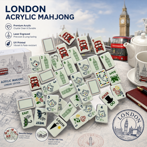 Ensemble <span class=keywords><strong>de</strong></span> Mahjong pliable moderne britannique <span class=keywords><strong>de</strong></span> Londres, tuiles en acrylique blanches à 5 couches <span class=keywords><strong>de</strong></span> 1,40 pouce, 160 pièces, Bus à deux étages, Tower Bridge - Product Image 2