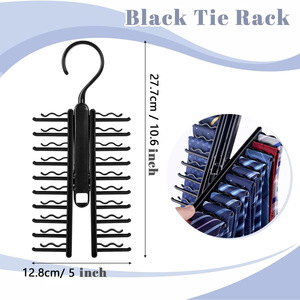 Tie Rack 20 Slot Hook Type Wardrobe Organizer For Ties Belts Scarves Storage Black ABS Plastic - Product Image 2