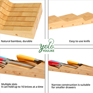 Bloc de couteaux moderne en bambou à 11 poches porte-couteau en <span class=keywords><strong>bois</strong></span> <span class=keywords><strong>vide</strong></span> avec plateau à couverts organisateur pour sac à roulettes de rangement de cuisine - Product Image 3