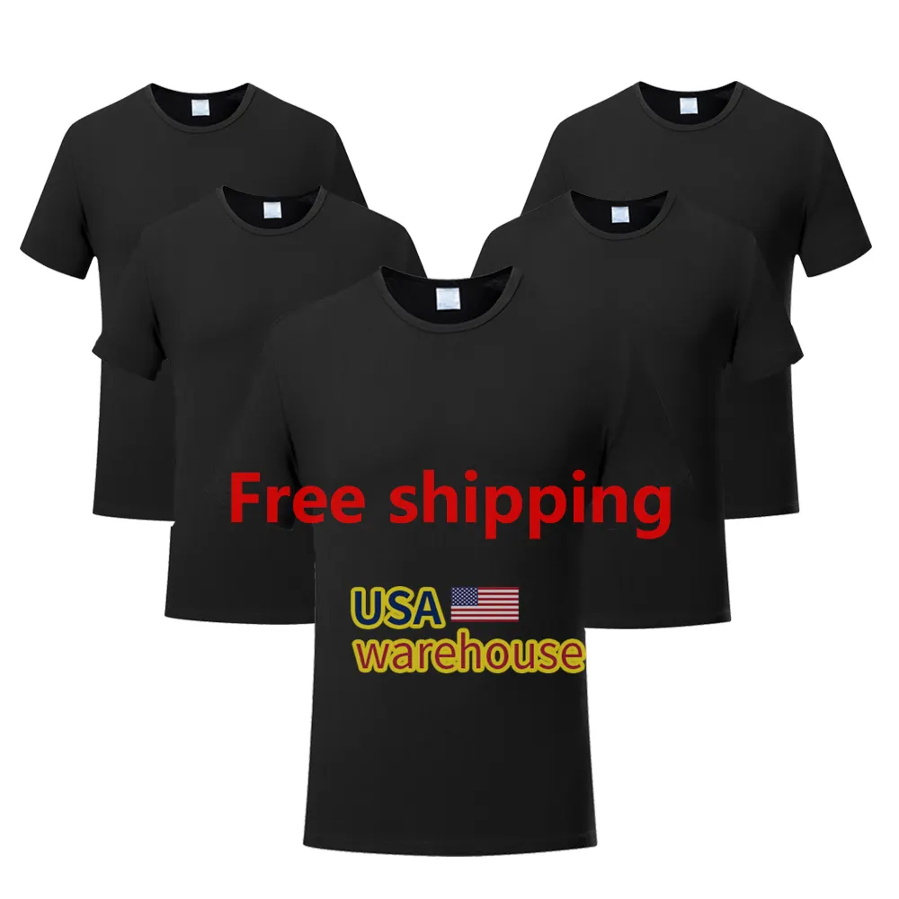 Camisetas blancas para hombre, camisas de sublimación 100 poliéster, color negro, con logotipo personalizado, envío gratis, almacén de EE. UU.