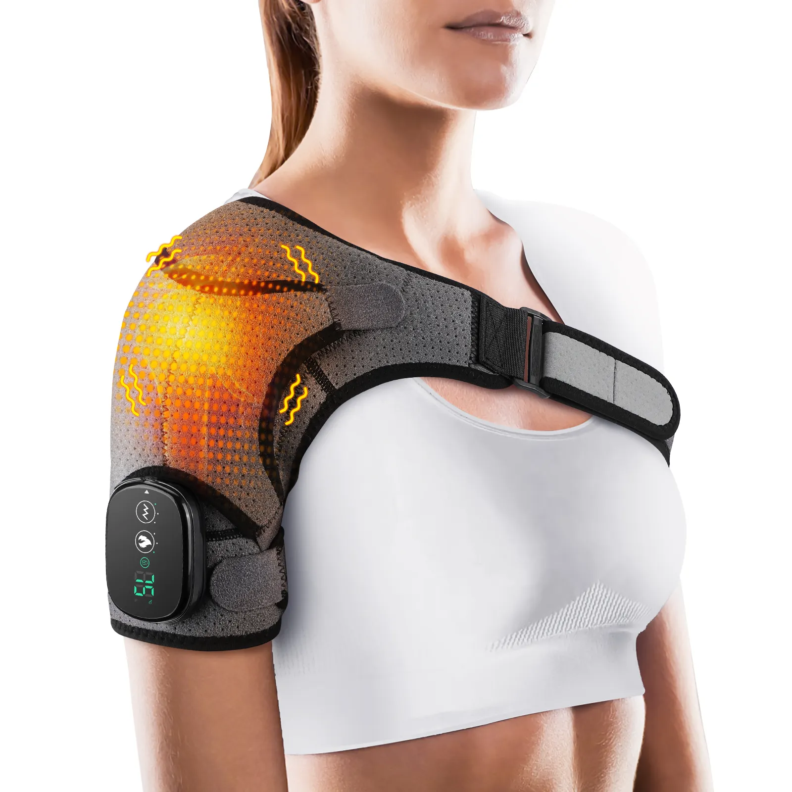 Electric Shoulder Brace Support Wrap Heated Pad Massage Belt Wireless Vibration Heating Shoulder Massager