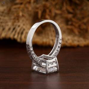 3.78 TDW Emerald &Round Cut <b>Diamond</b> <b>Ring</b> 18k White Gold Bright Cut Band Cvd/Hpht <b>Diamond</b> Lab Stone - Product Image 4