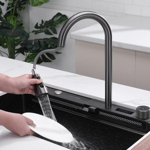 Maite CT-1001 Set Lavello da Cucina Moderno Artigianale in Acciaio Inox Spazzolato Quadrato con Rubinetto a Cascata e <span class=keywords><strong>Scarico</strong></span> Digitale - Product Image 4