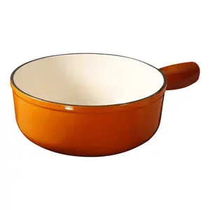 Enamel besi cor Fondue Pot 6 coklat keju cor besi Fondue Set dengan 6 garpu Fondue