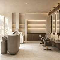 Luminaire de salon de coiffure haut de gamme mural vanité en bois de grain d'eau cadre doré arc miroir éclairé par LED