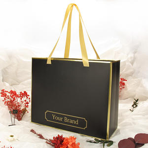 Bolsas de papel de compras de materiales reciclados ecológicos negros personalizados con asa de cinta - Product Image 2