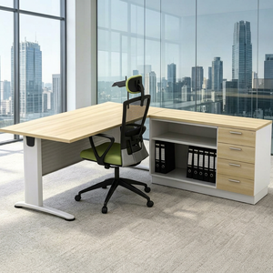 Bureau de direction moderne et durable avec armoire de rangement, chaise ergonomique, plateau en bois, design contemporain, configuration autonome pour - Product Image 1