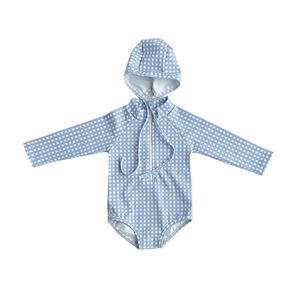 Vente en gros personnalisation pull-over coréen imprimé à pois carrés maillot de bain crème solaire pour bébé garçon et fille avec <span class=keywords><strong>bonnet</strong></span> de bain été - Product Image 5