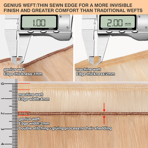 Extensiones de <span class=keywords><strong>Cabello</strong></span> Volume Genius Weft, Hechas a Mano, con Orificios en Forma de Mariposa, <span class=keywords><strong>Cabello</strong></span> Humano Virgen 100% Remy, 26 Pulgadas, 1B, Doble Trama - Product Image 3