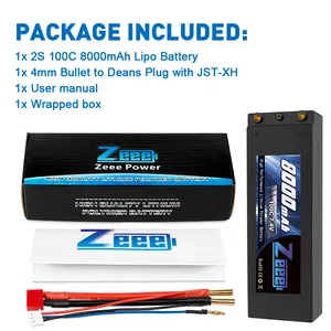Zeee 2S 8000mAh Lipo batería 7,4 V 100C estuche rígido Lipo paquete con 4mm Bullet T Plug para 1/8 1/10 RC coche modelo Slash Buggy