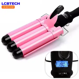 Chất lượng cao LCD uốn sắt phẳng Irons cho Curls dụng cụ uốn tóc con lăn kim loại tóc Curler Ladies 3 Thùng tóc Curler sắt