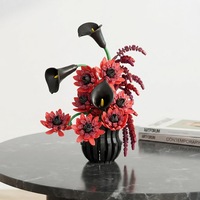 Atractivos Jarrones de Flores Rojos y Negros de Estilo Gótico, Bloques de Construcción de Plástico ABS, Macetas de Juguete, Modelo de Decoración para el Hogar
