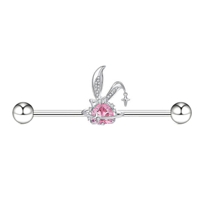 Gaby <strong>Bow</strong> and Arrow Stainless Steel Barbell Earrings Heart Evening Moonstone Dangle Bar Industrial Piercing Studs <strong>Body</strong> Jewelry - Product Image 4