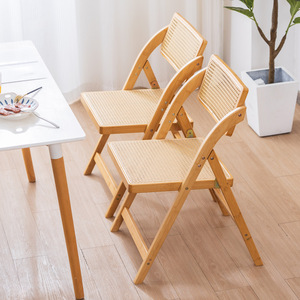 Folding Rattan <b>Chair</b> Solid Wood Frame <b>Dining</b> <b>Chair</b> Home Use - Product Image 2