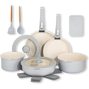 18-teiliges klassisches Keramik-Aluminium-Antihaft-Kochgeschirrset mit abnehmbarem Griff, Deckeln aus gehärtetem Glas, ofen- und spülmaschinenfest für den Heimgebrauch. - Product Image 1