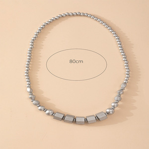 Collar Elástico de Cuentas Geométricas Plateadas, Forma Irregular, Accesorio de Moda, Estilo Hip Hop - Product Image 3