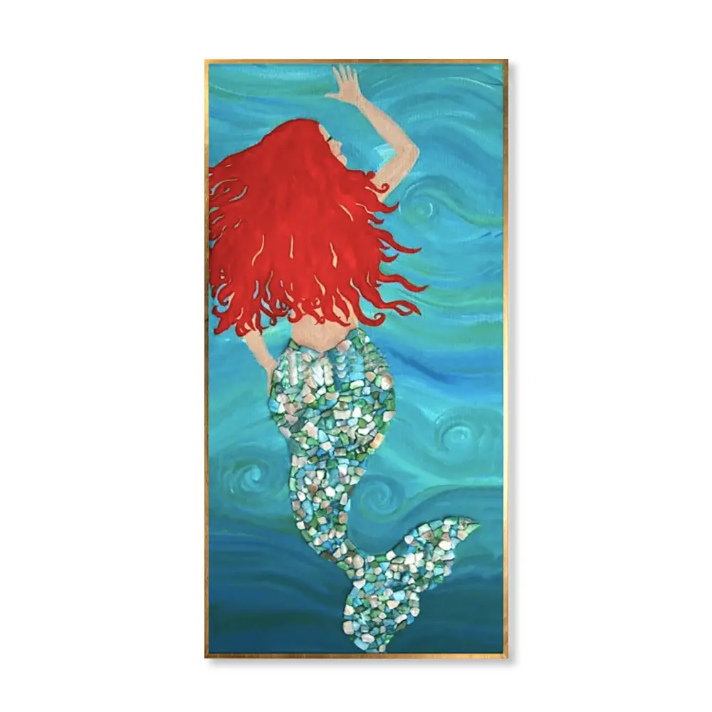 Toon Mermaid Wall Painting for Living Room Decor Modern Art Hand-painted Portrait of Mermaid Abstract Oil Painting on Canvas