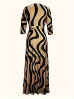 Robe longue maxi élégante pour femme, tendance automne, imprimée sur mesure, écologique, respirante, lavable, col en V, décontractée