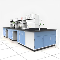 Table de laboratoire médical commerciale industrielle moderne à suspendre, entièrement en acier, avec revêtement en résine époxy, armoire de rangement et meuble d'angle
