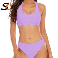 Nouveau Maillot de Bain Deux Pièces Sexy Uni Personnalisé en Usine pour Femme, Style Bandeau avec Anneau, Taille Haute et String, pour le Fitness