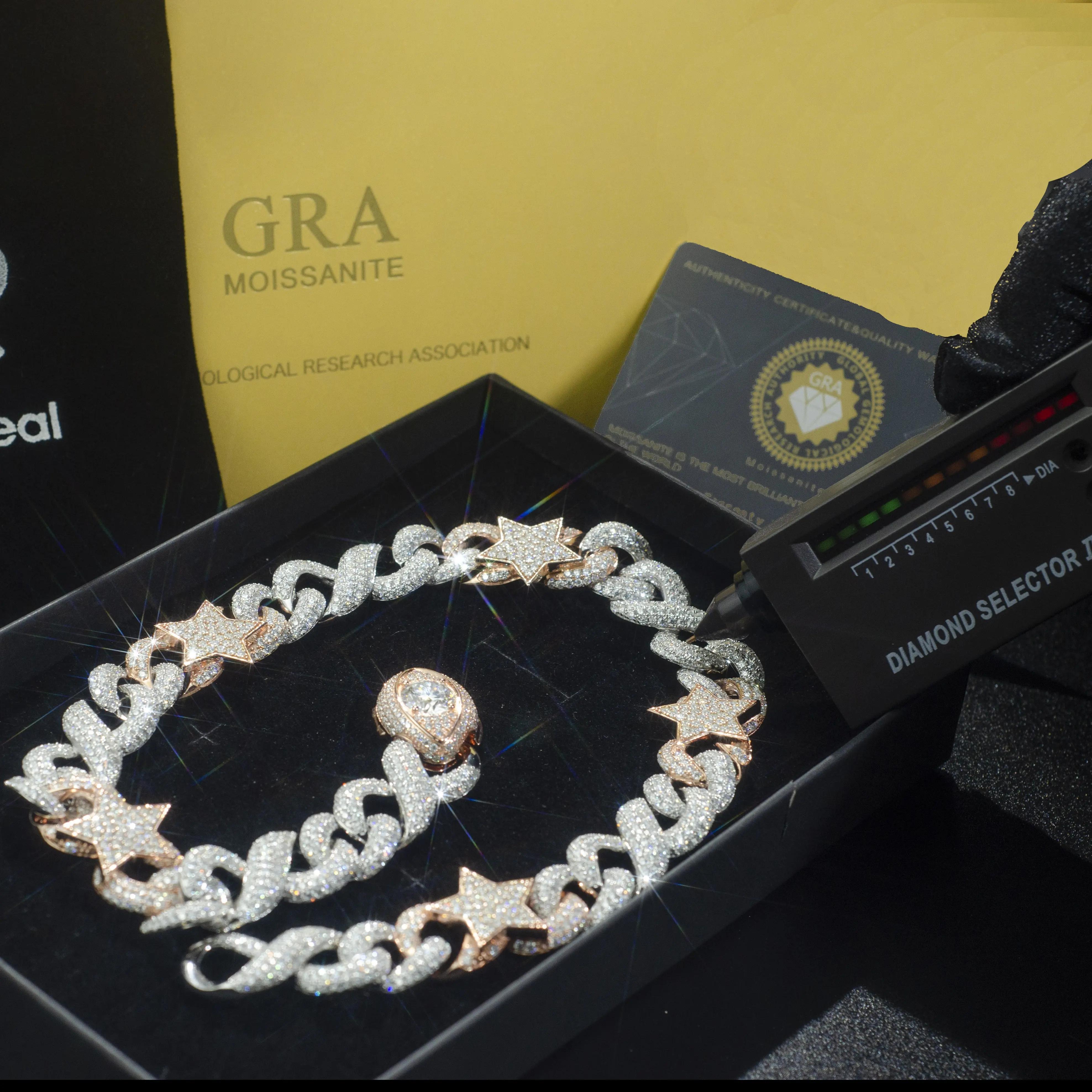 Новый Дизайн Льдом VVS синтетический бриллиант серебро кубинской цепочка ожерелье браслет 15 мм в стиле хип-хоп для мужчин и женщин ювелирные изделия