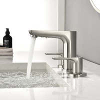 Robinet de salle de bain en nickel brossé, à deux poignées, trois trous, pour lavabo, corps rond, robinet de lavabo moderne