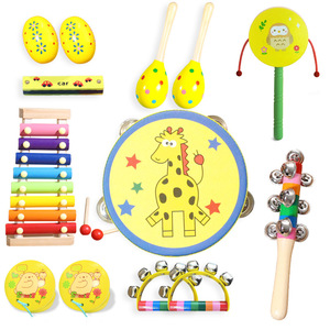 Lot de 13 instruments de percussion en bois avec xylophone, tambourin, maracas et clochettes pour l'éducation musicale des enfants - Product Image 6