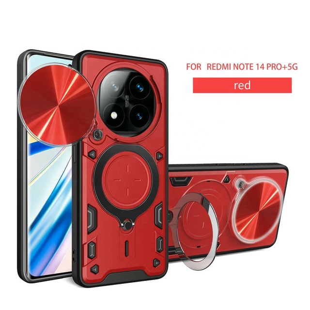 Slide Camera Cover for Redmi NOTE 14 PRO PLUS 5G 4G Luxury Rugged 360 Rotation Ring Kickstand Cell Phone Case
