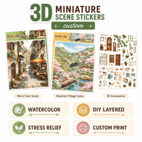 Kit d'autocollants 3D personnalisés pour scènes miniatures, style aquarelle, ville/village européen, DIY, superposés, anti-stress, pour scrapbooking